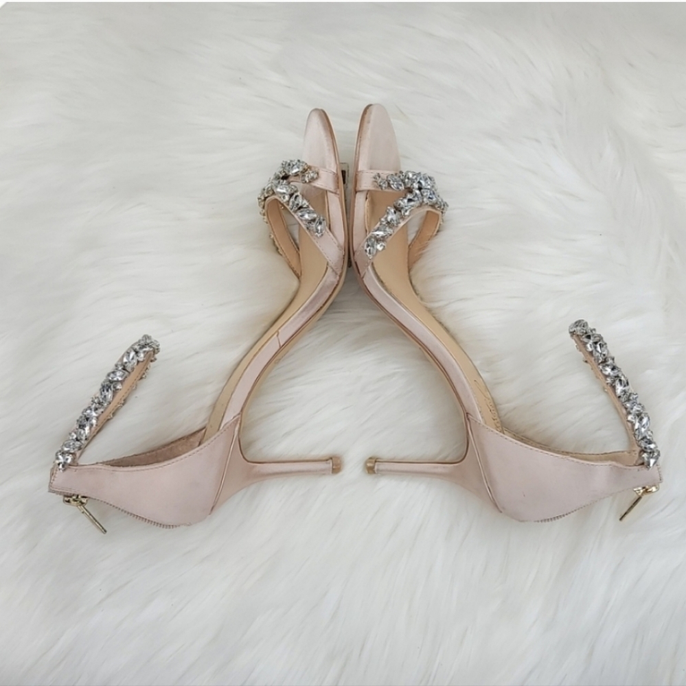 JEWEL BADGLEY MISCHKA Caroline Embellished Strap Evening Shoe Heels Champagne - Picture 7 of 16